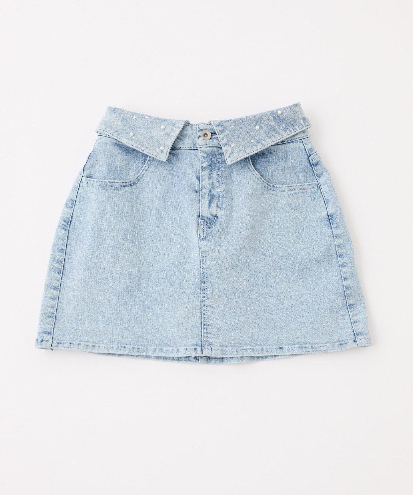 高腰翻邊牛仔迷你裙