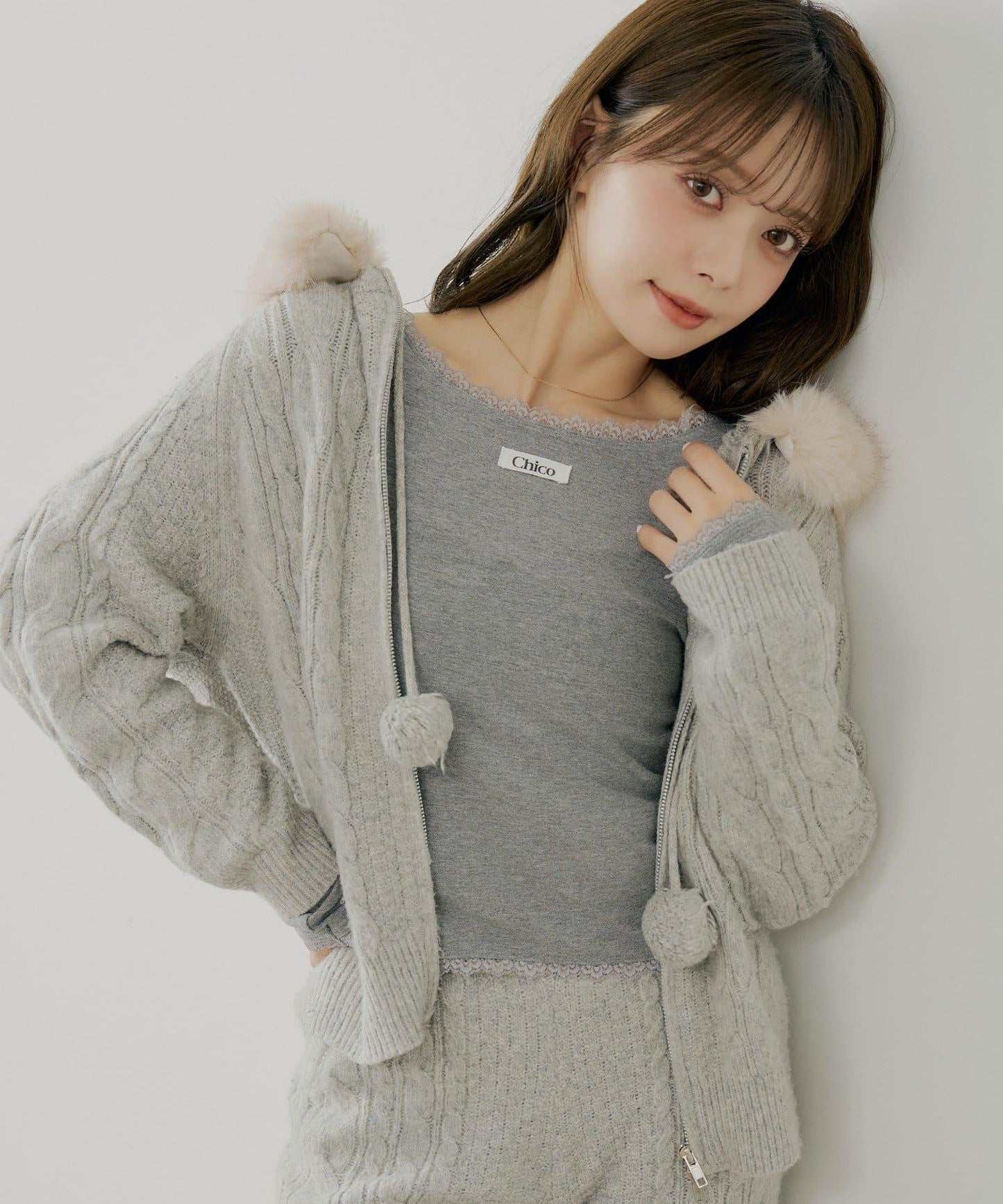 Chico 前後2way蕾絲抽褶長袖T恤