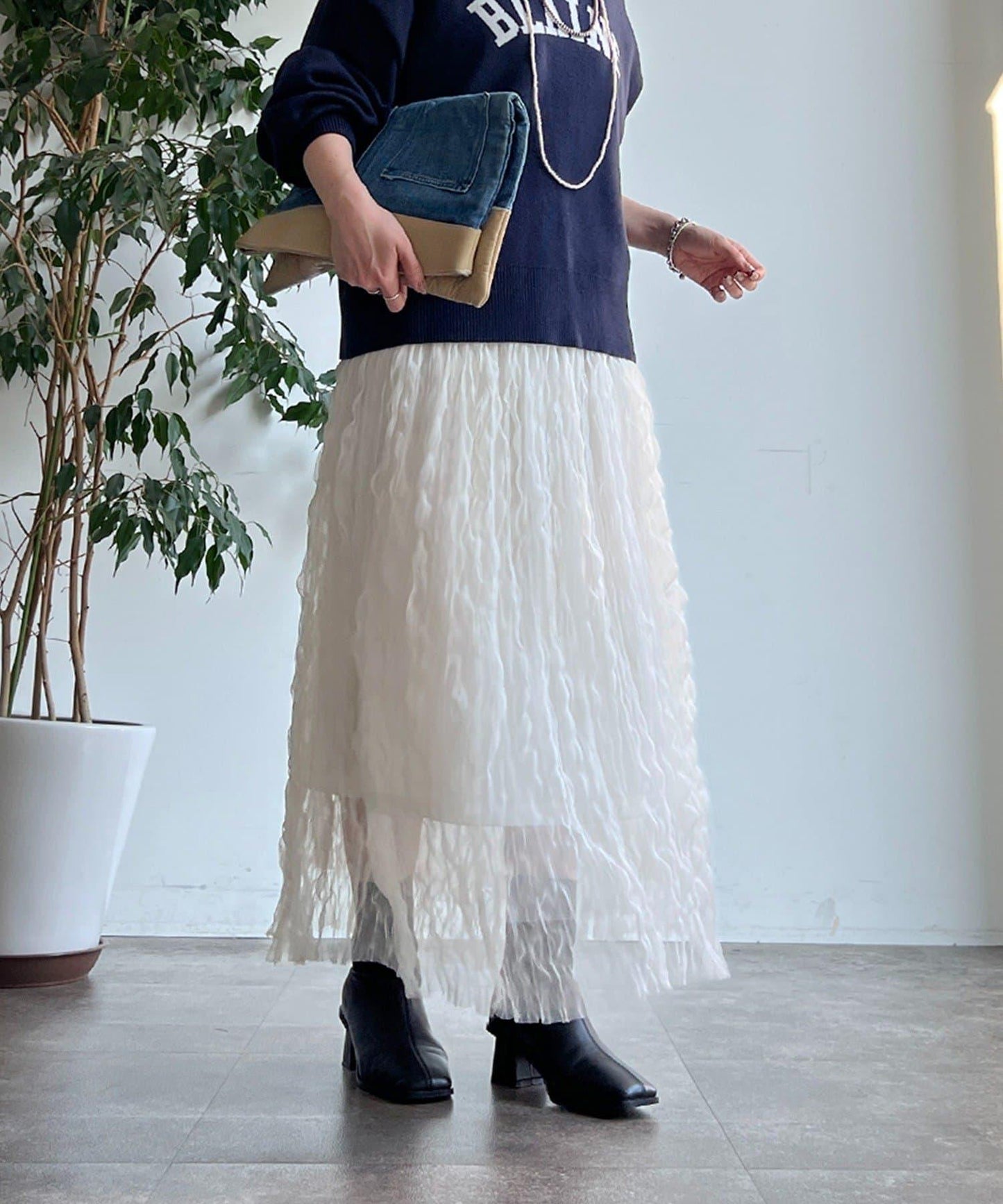 褶皺網紗半身裙