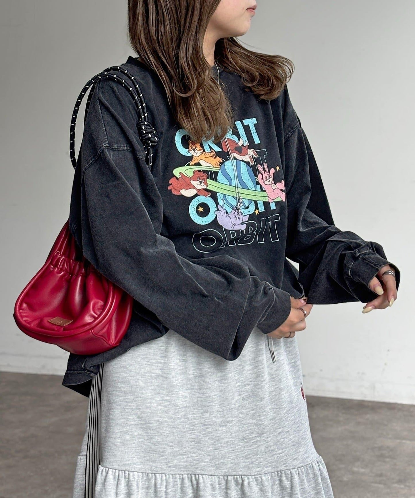 粉感加工長袖T恤