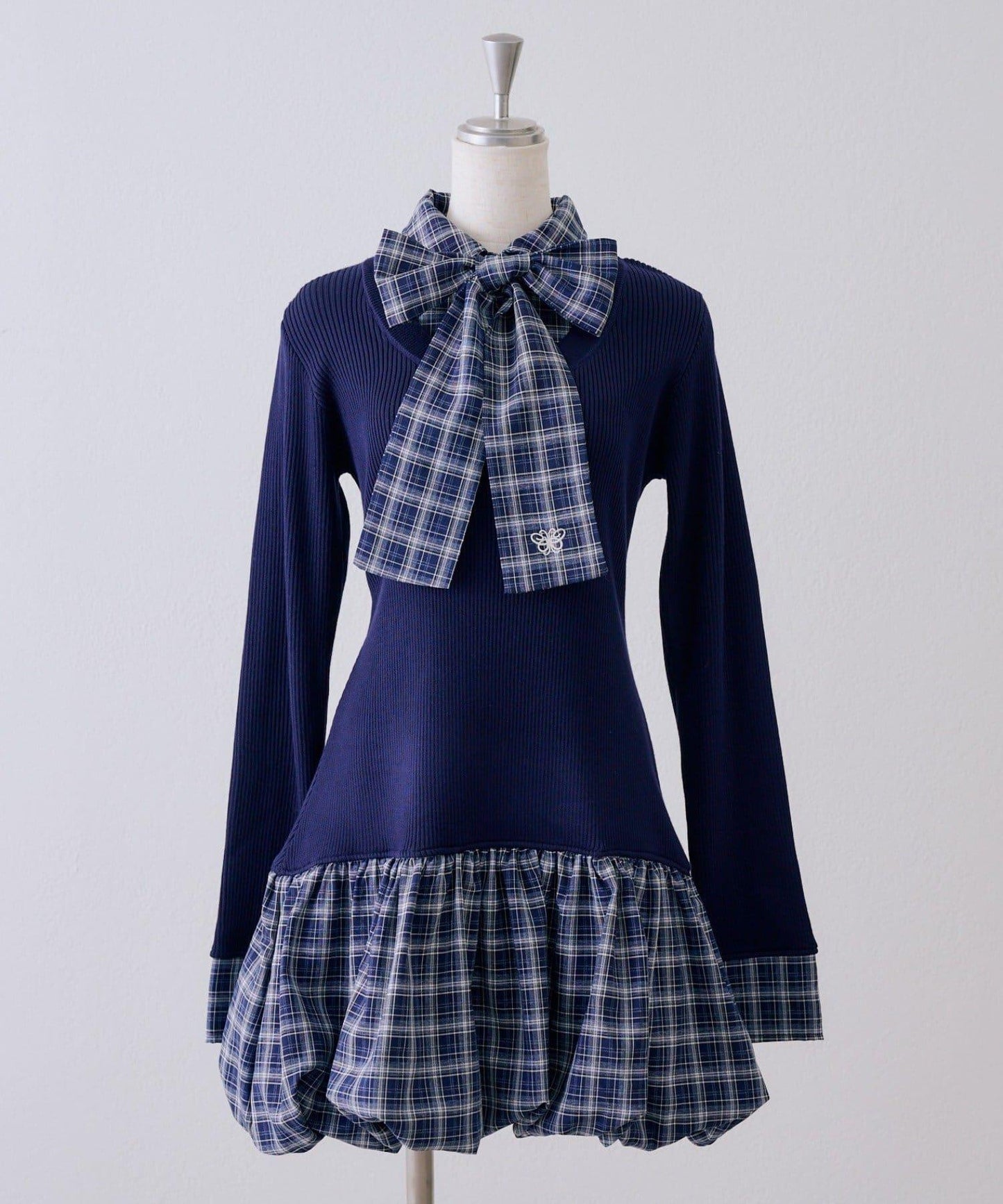 蝴蝶結蓬蓬拼接連衣裙