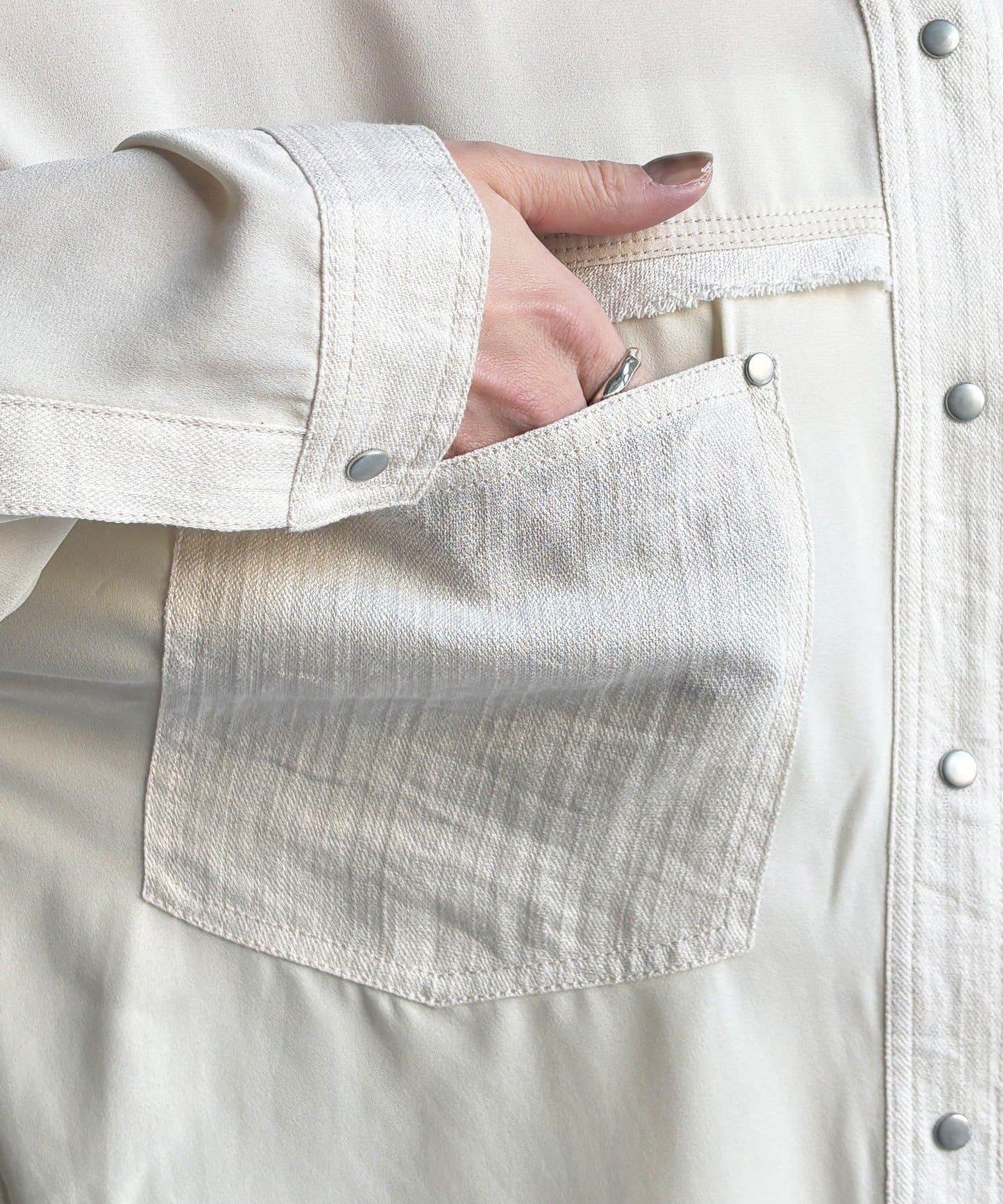 異材質拼接 織帶裝飾 襯衫