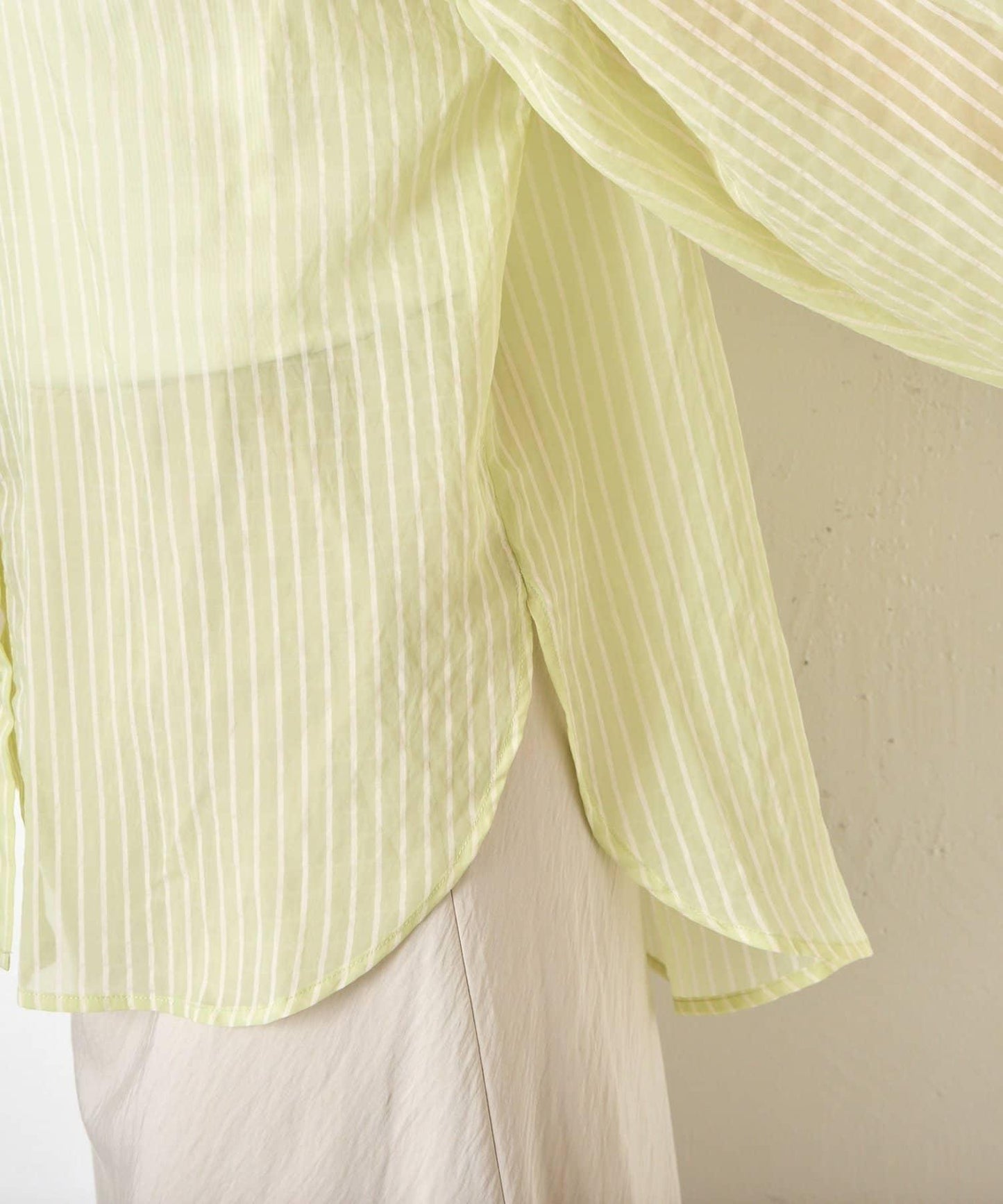 透紗條紋 中長款襯衫