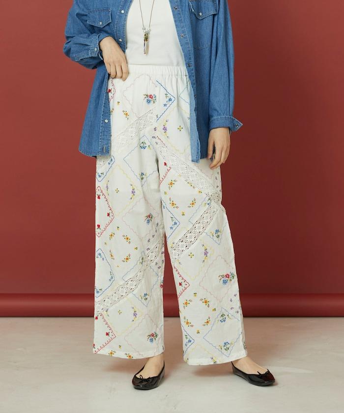 花卉手帕刺繡 褲子