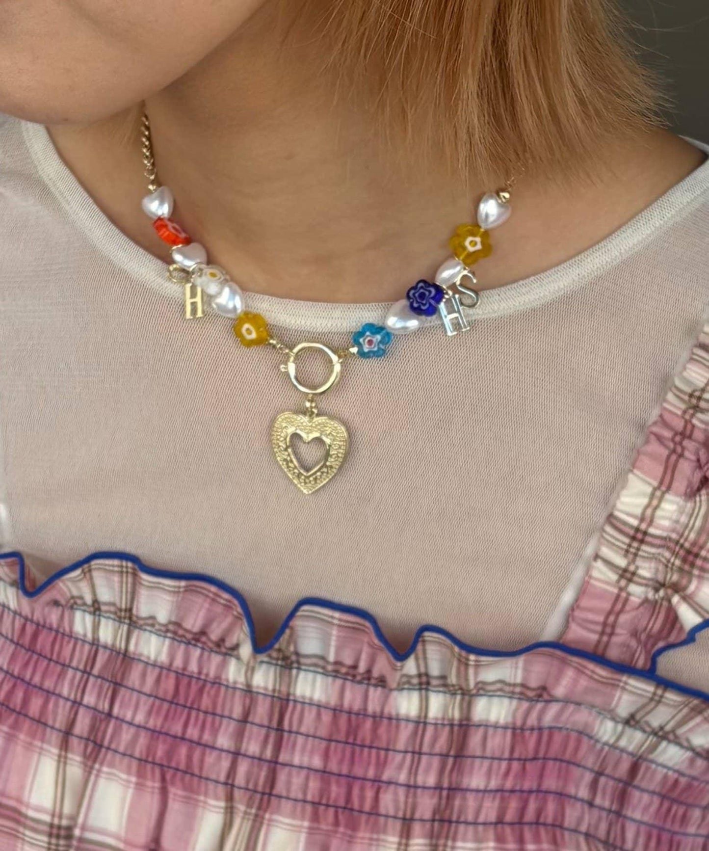 HELLO.SANFRANCISCO 字母吊墜花朵珠飾項鍊