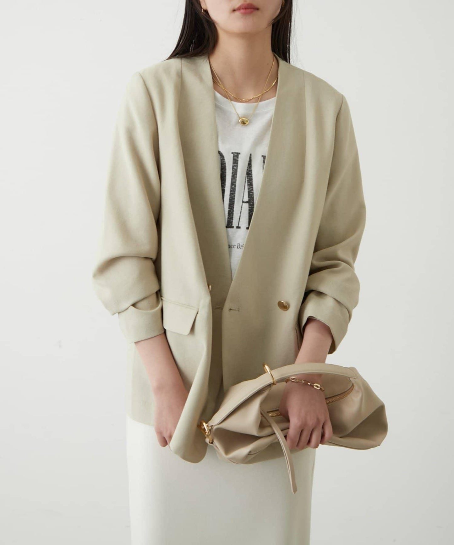 麻感合成纖維褶襉褲子