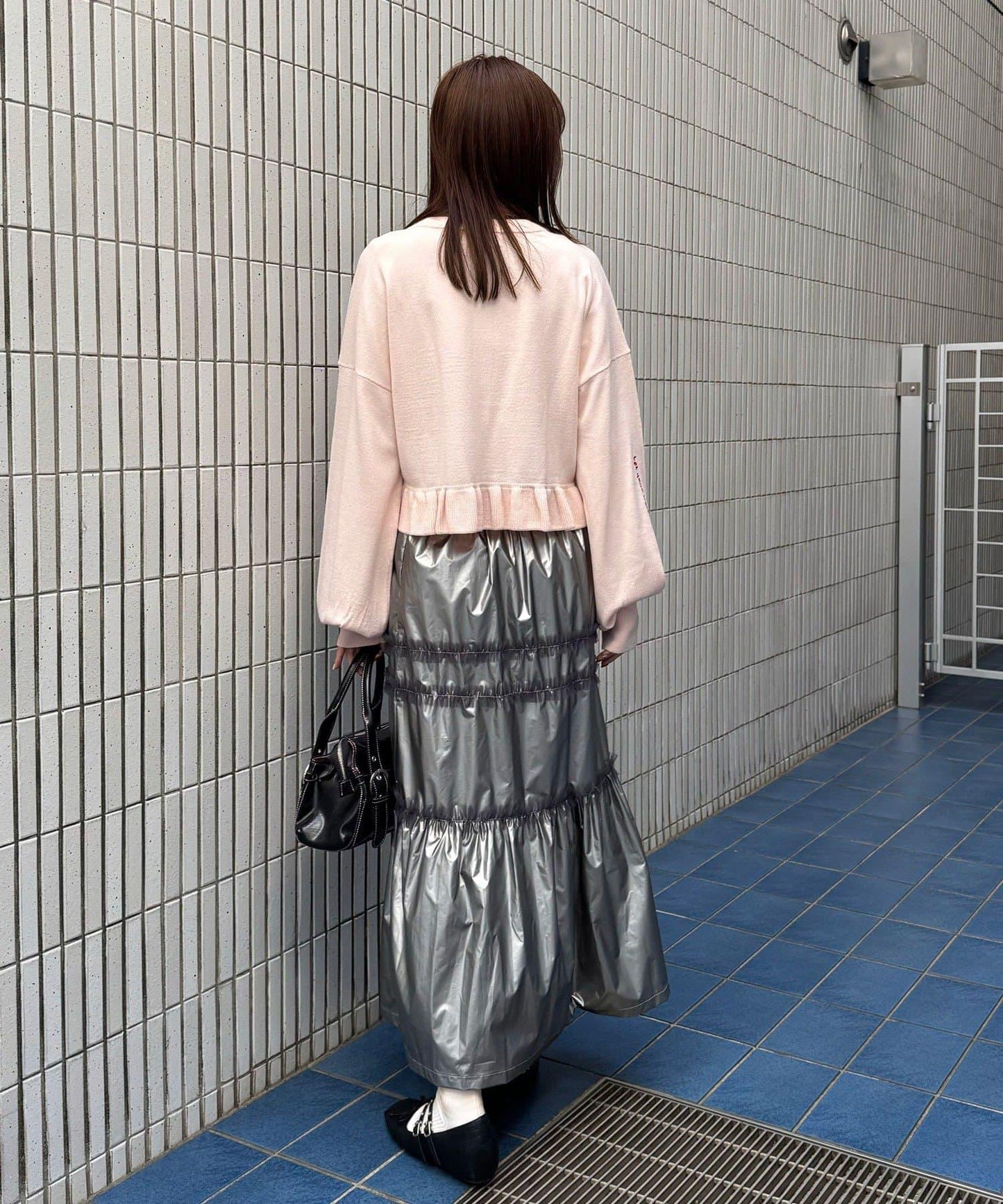 亮面網紗荷葉邊層疊半身裙