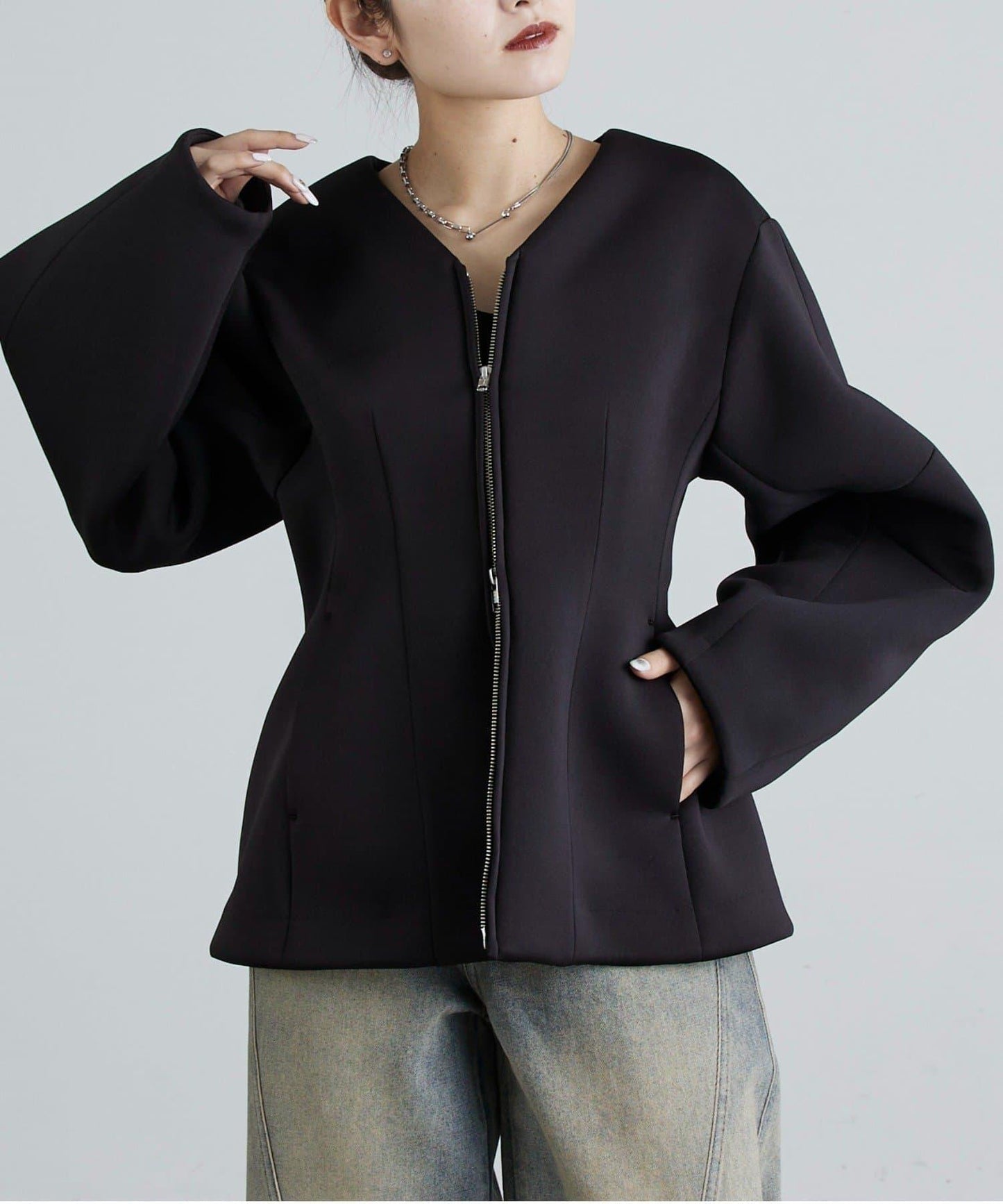 塑形雙拉鍊空氣層夾克