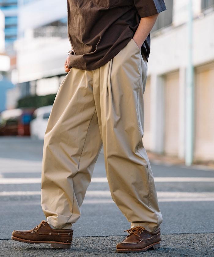 寬鬆廓形 雙褶 聚酯斜紋 長褲