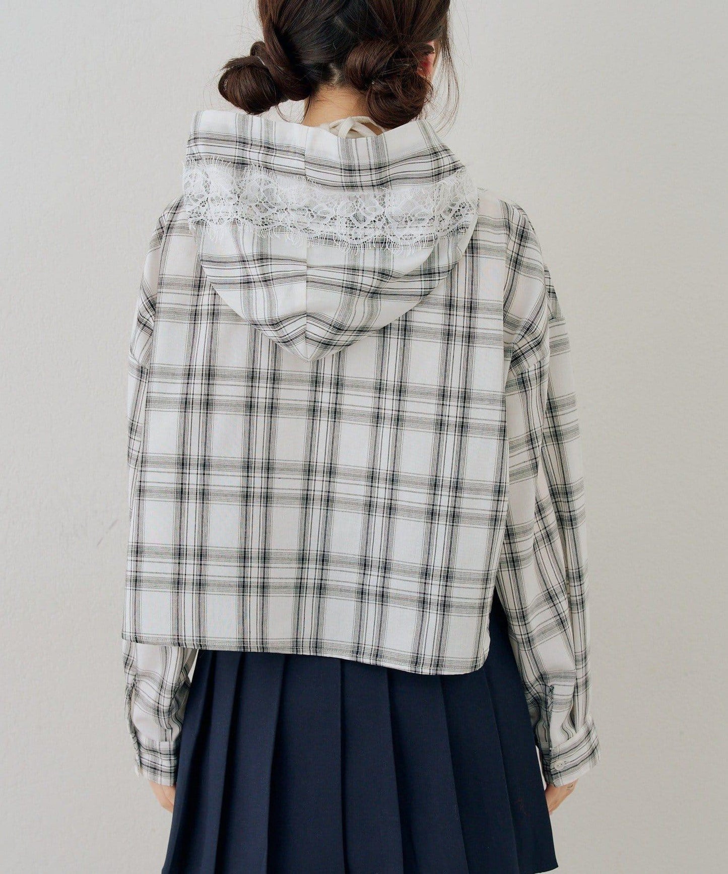 RMAF 格紋連帽蕾絲裝飾 襯衫