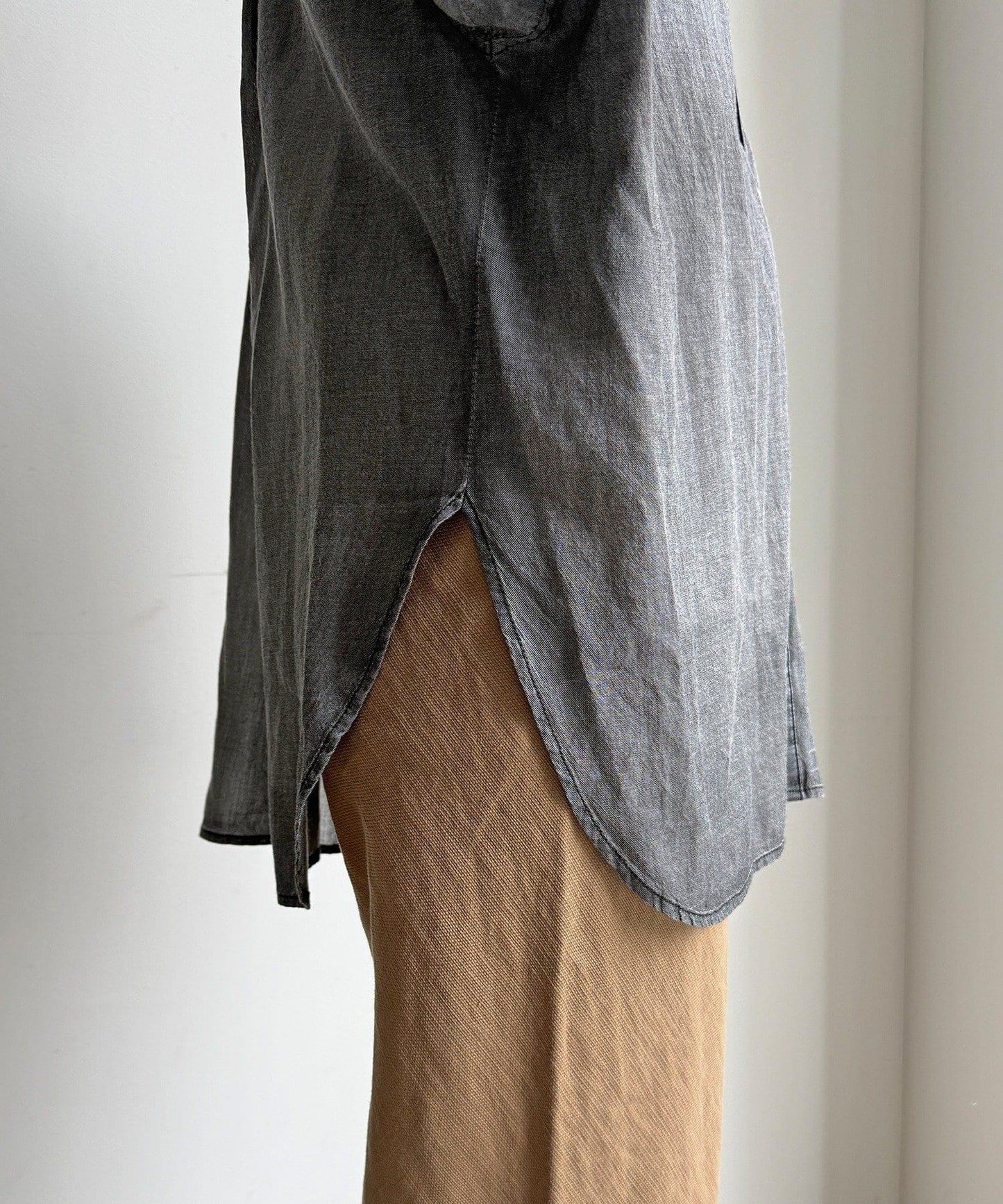 透紗牛仔袖羅紋雙V領襯衫