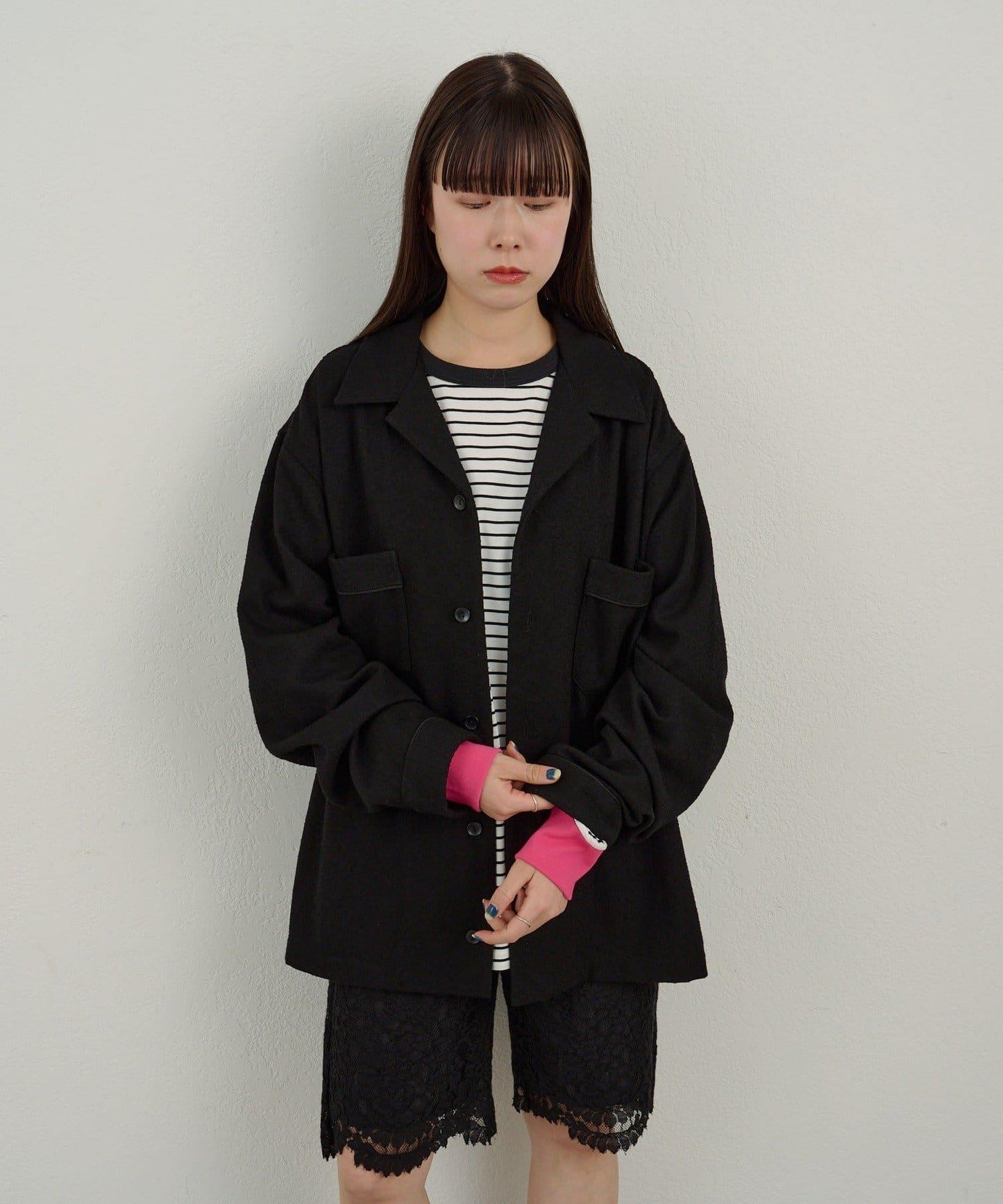 WHIMSIC 拼色條紋長袖T恤