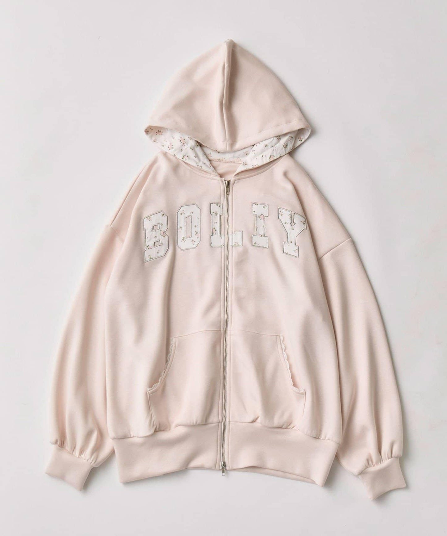 拼接徽標拉鍊連帽衛衣