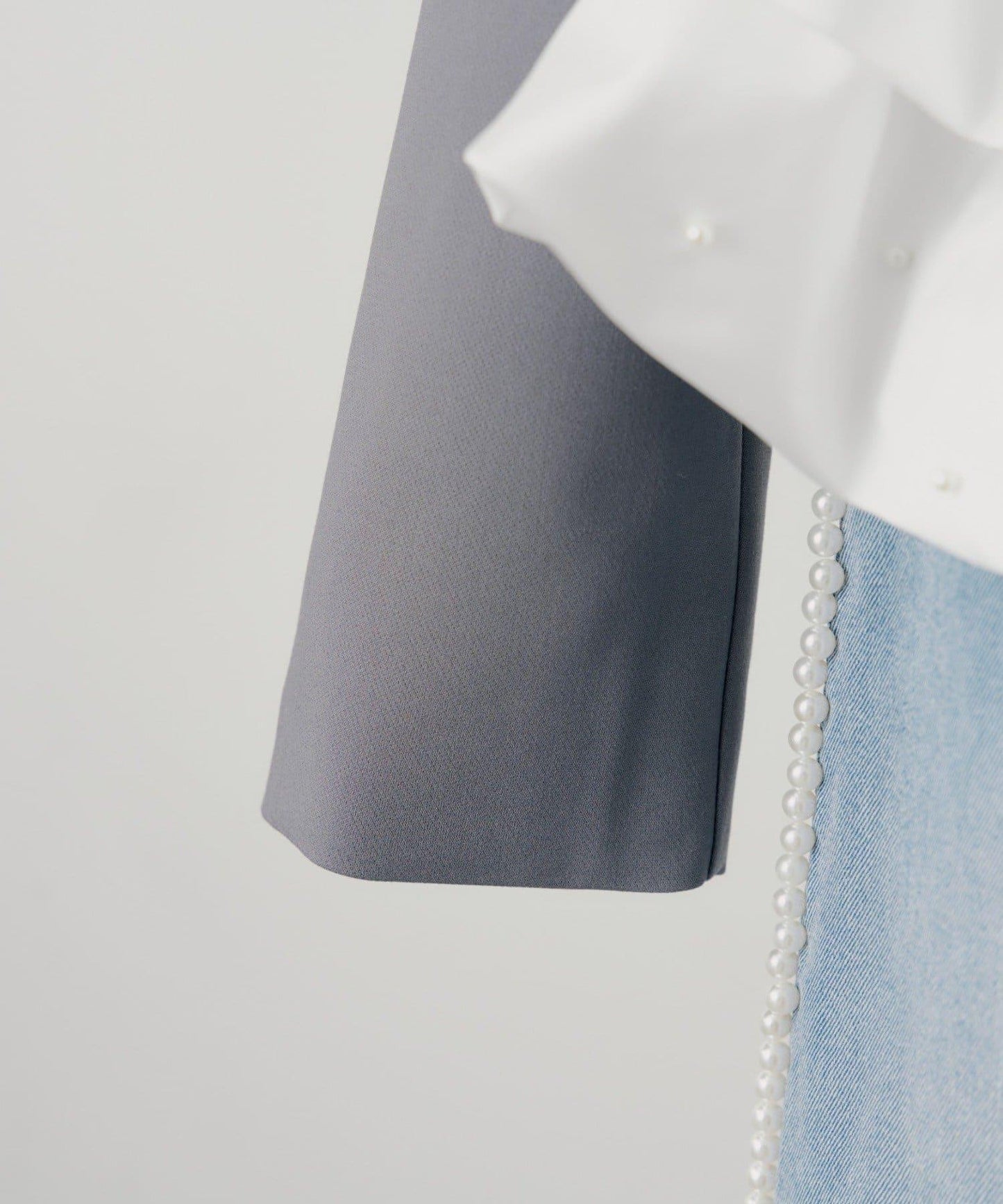 珍珠裝飾 荷葉邊拼接設計 夾克外套