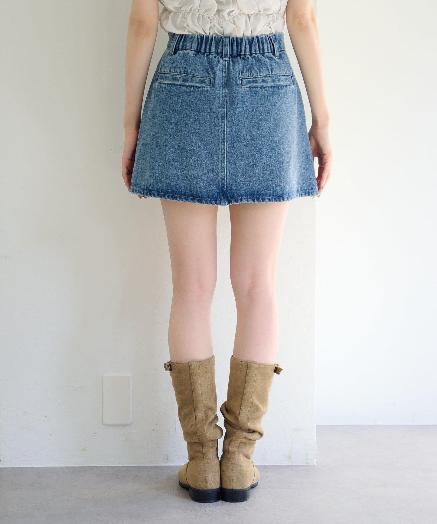 成套搭配 翻蓋設計 牛仔 迷你半身裙