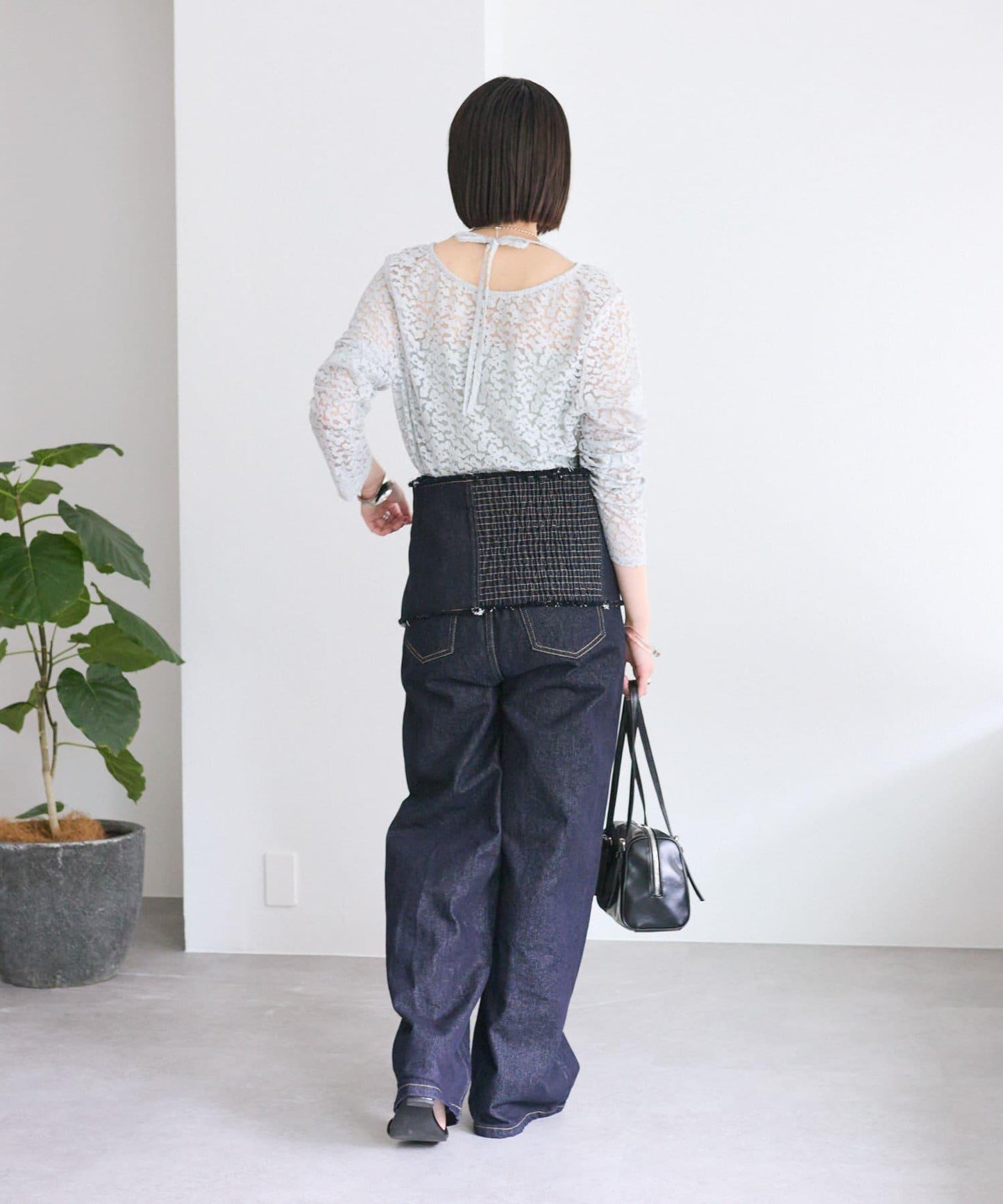 mystic 透視頸圈蝴蝶結長袖T恤