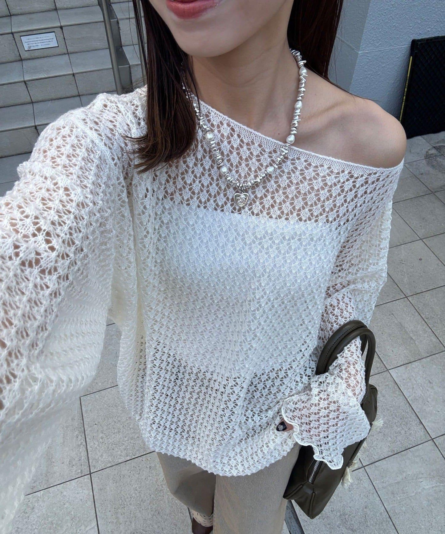 鏤空寬鬆針織套頭衫