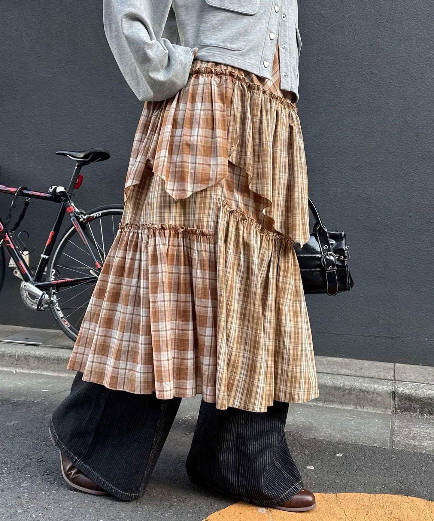 2WAY兩穿 混色格紋 階梯設計 吊帶連衣裙/半身裙