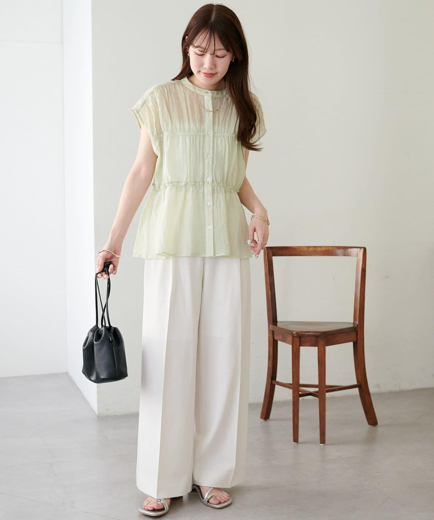 多功能直筒打褶附腰帶褲子