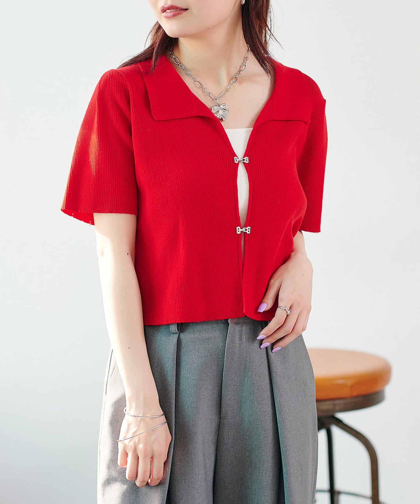 Kastane 做舊風 按扣POLO設計 針織上衣