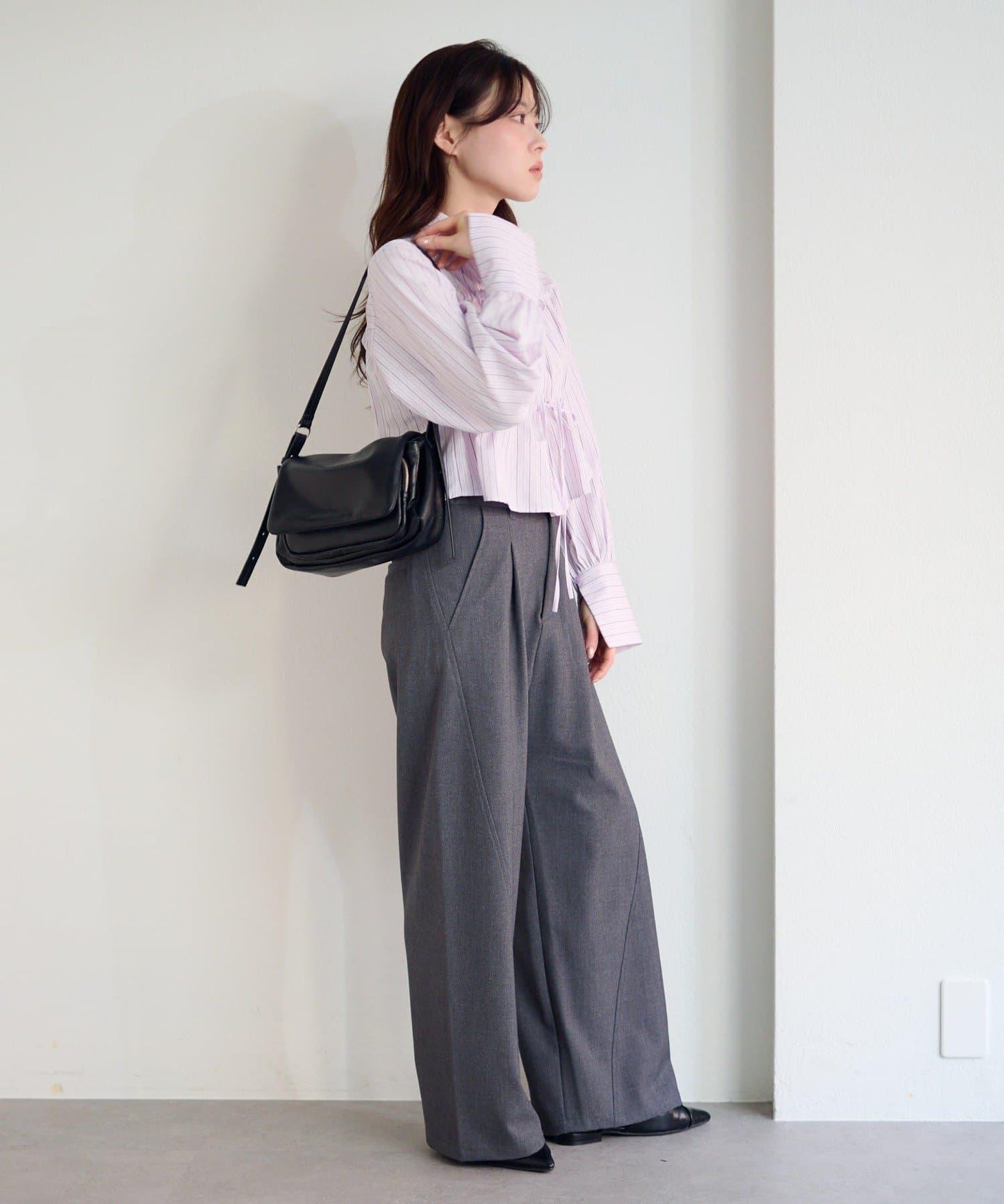 前蝴蝶結條紋襯衫