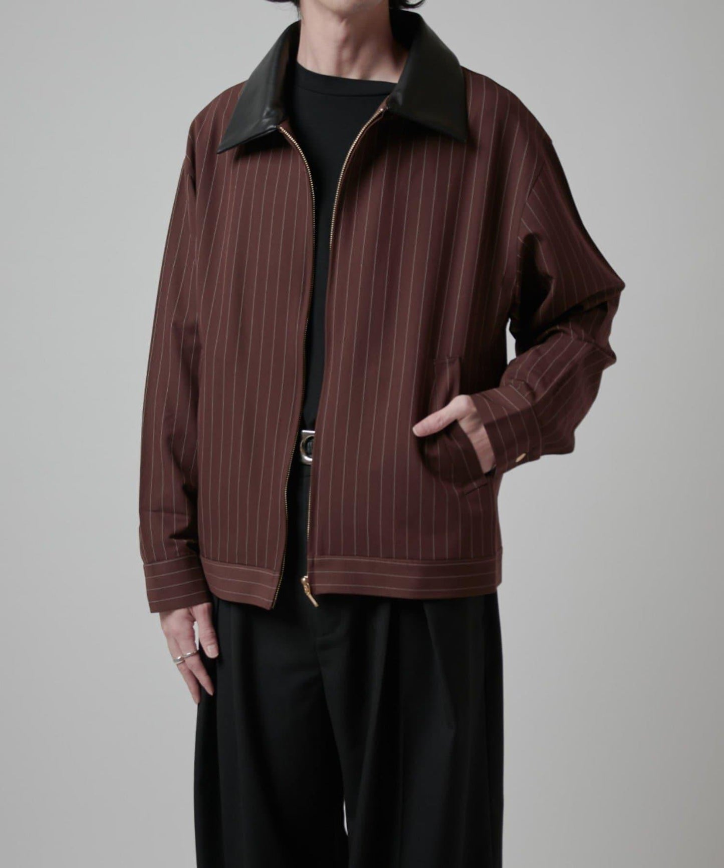 細條紋 拉鍊設計 襯衫夾克