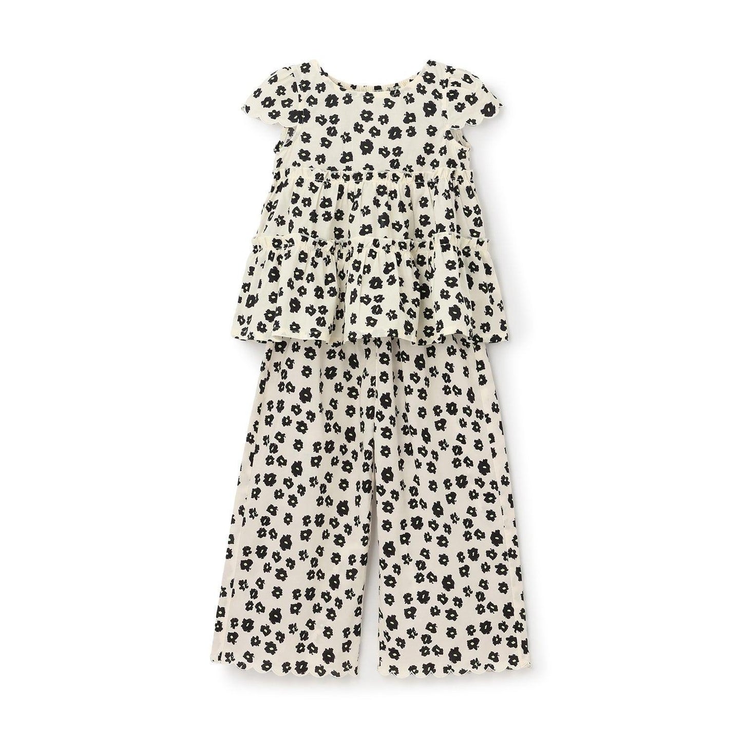 全面印花荷葉層疊上衣+波浪邊褲裝套裝