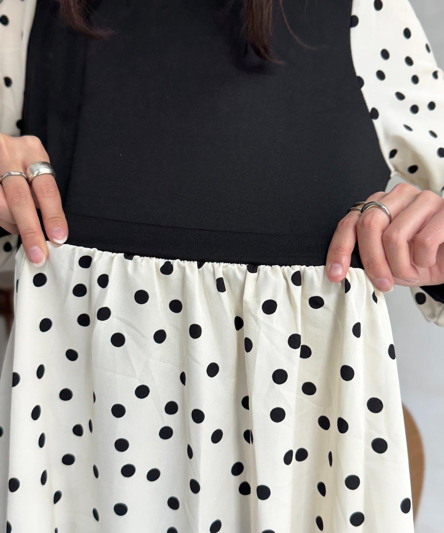 馬甲拼接波點連衣裙