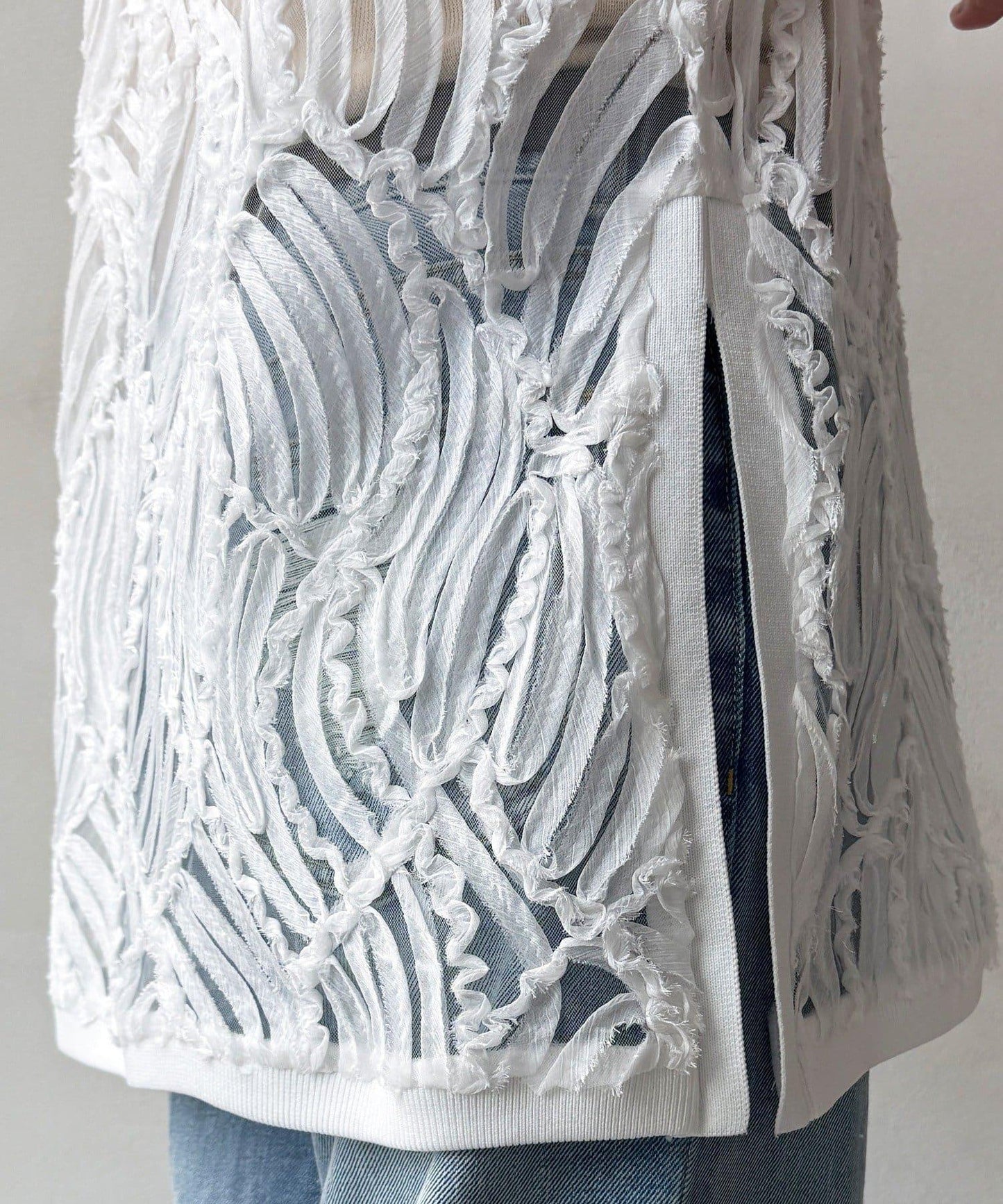 提花中長款背心