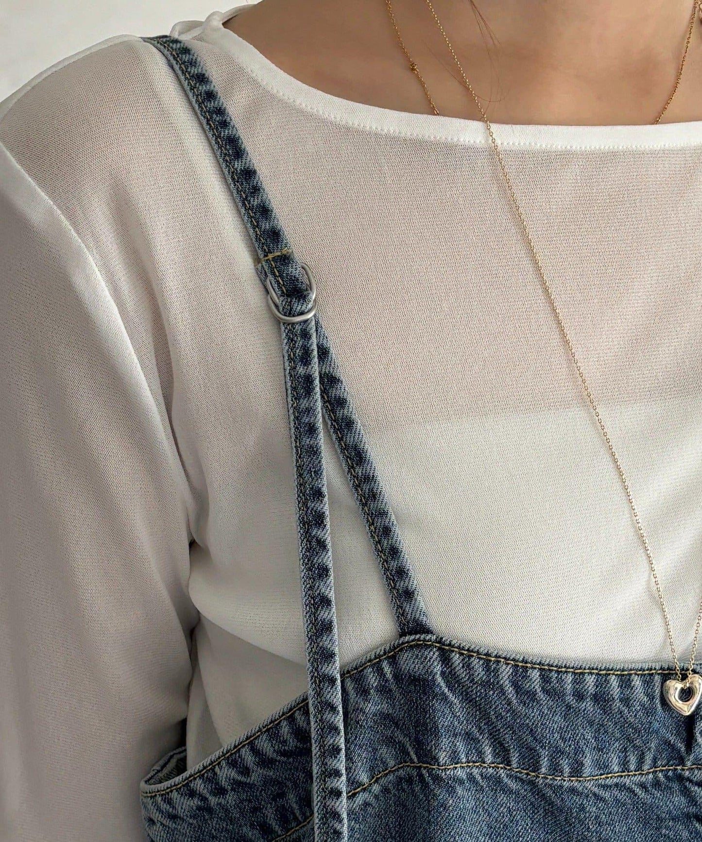 中心壓線牛仔揹帶褲