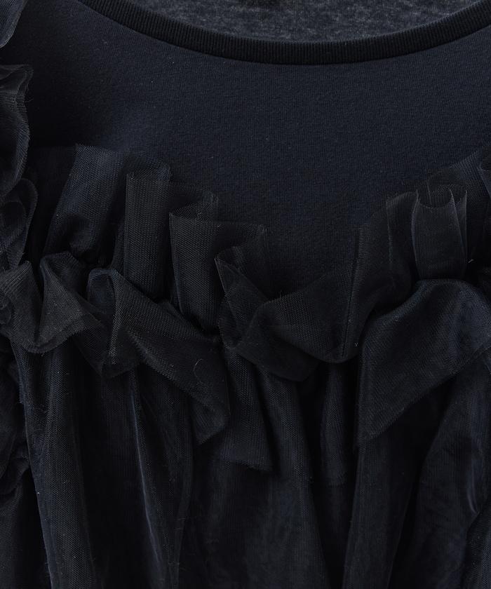 網紗束胸拼接 長袖T恤