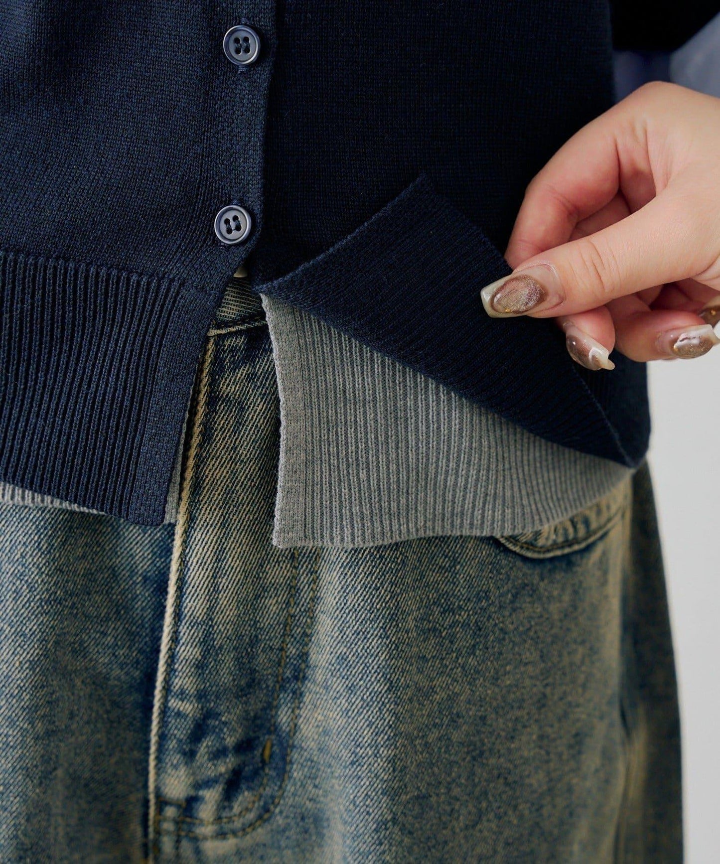 ANOTHER BRANCH 雙層領拼接五分袖針織上衣