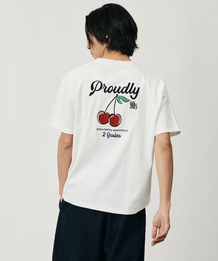 寬鬆版 後背刺繡 Cherry ringer 設計 圓領 T恤