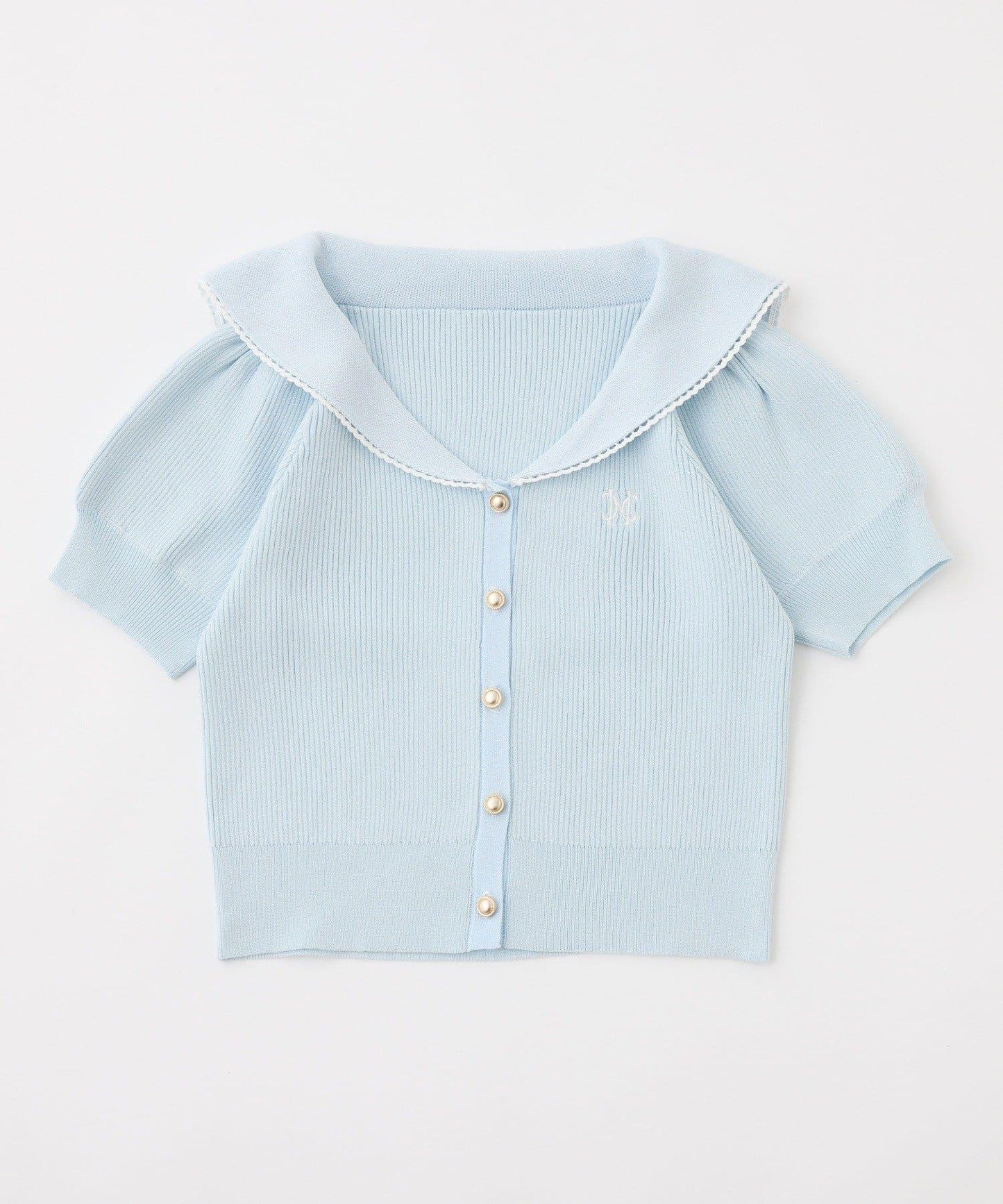 海軍領短袖針織上衣