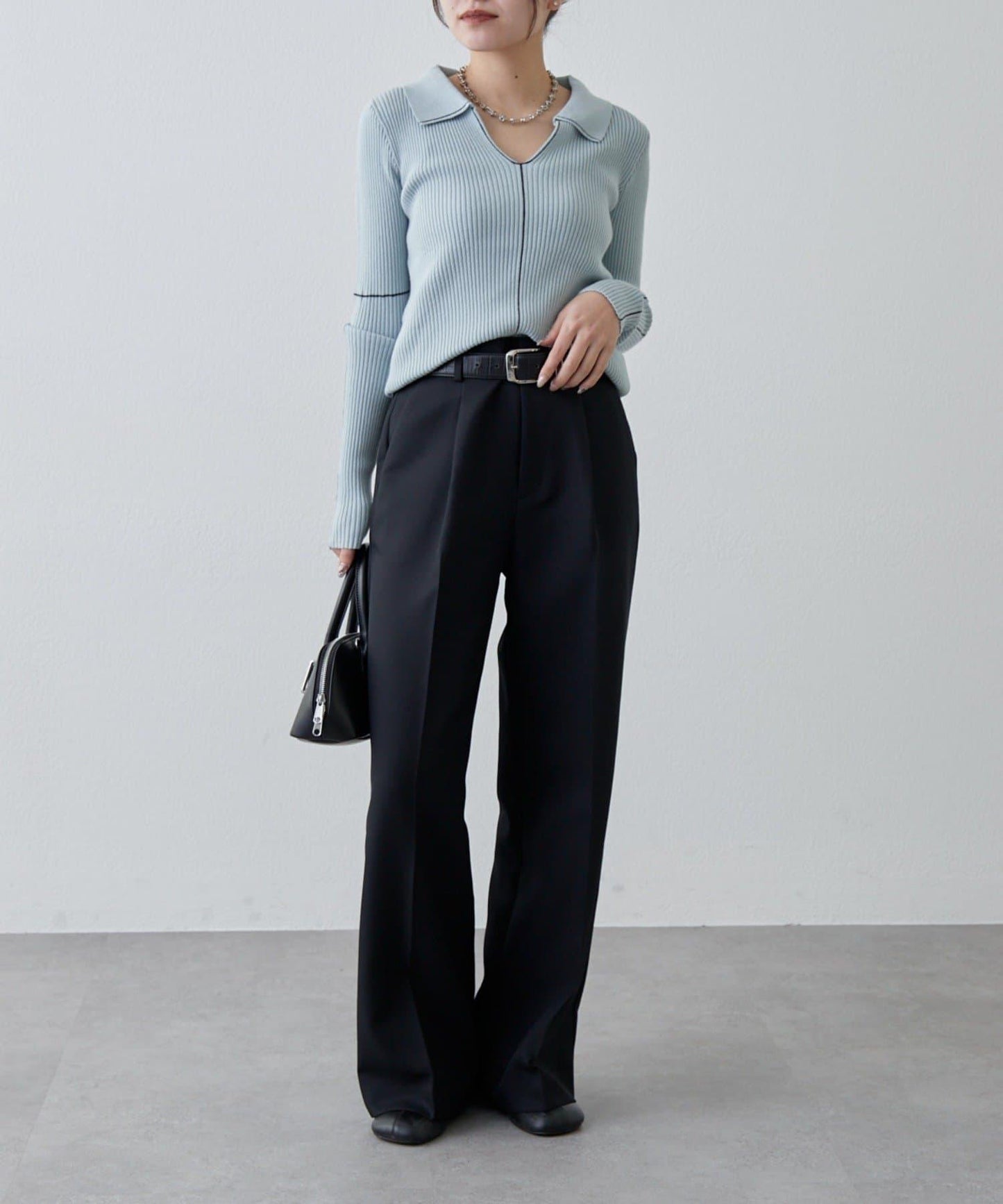 彈力斜紋闊腿褲