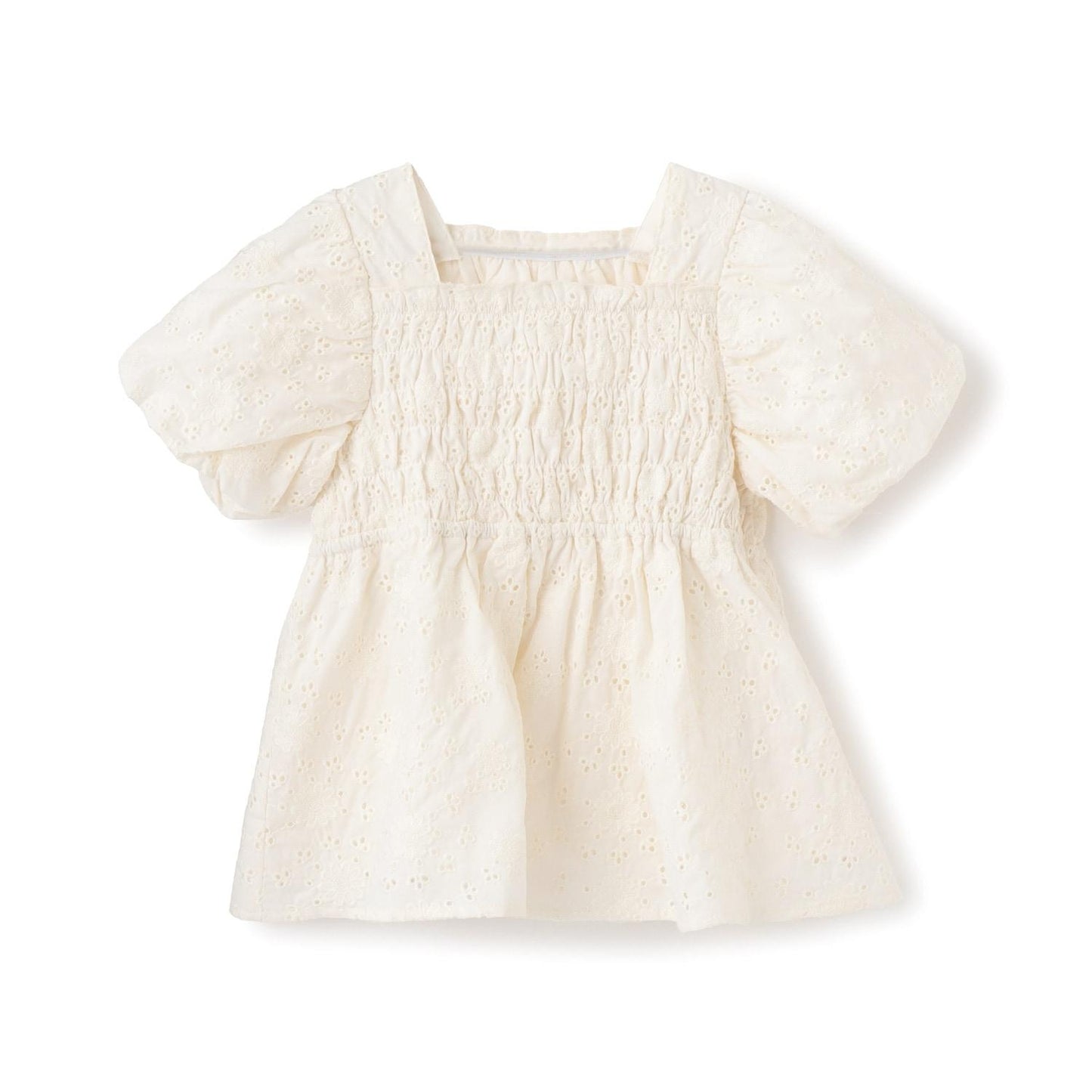 棉質蕾絲 泡泡袖 抽褶 女襯衫