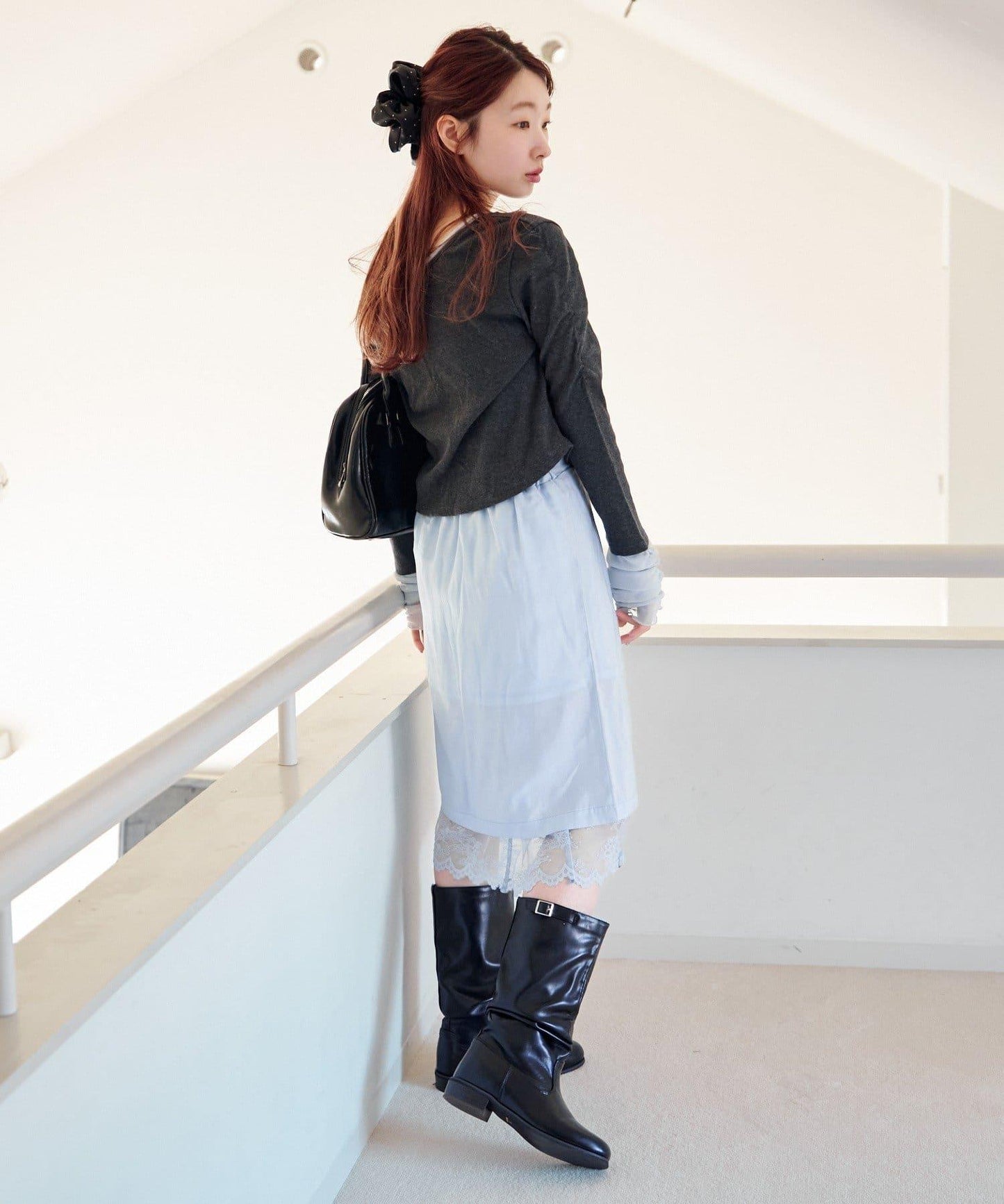 袖部網紗羅紋針織開衫