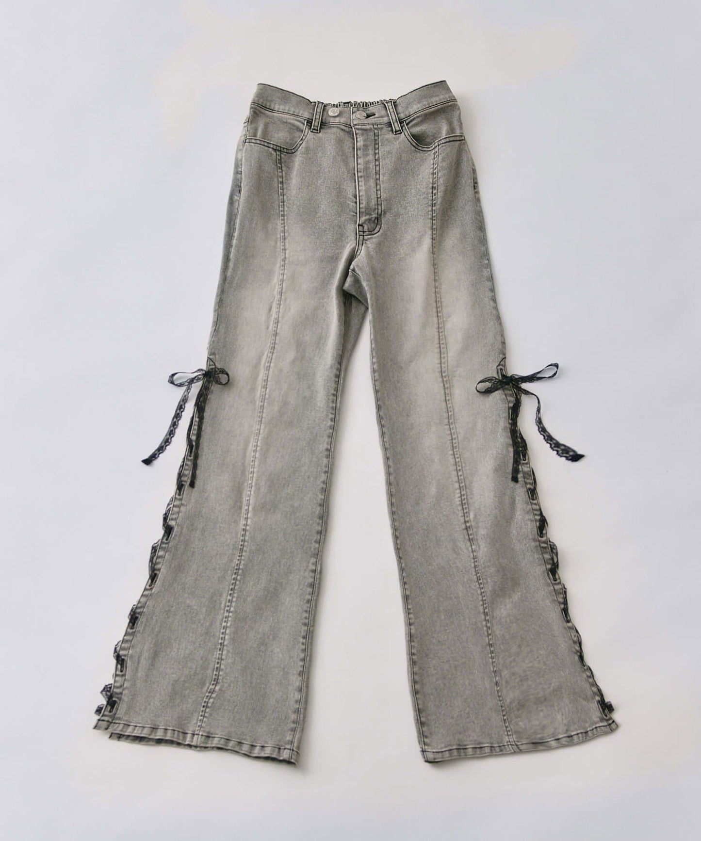 側邊繫帶 喇叭版型 彈力 褲子