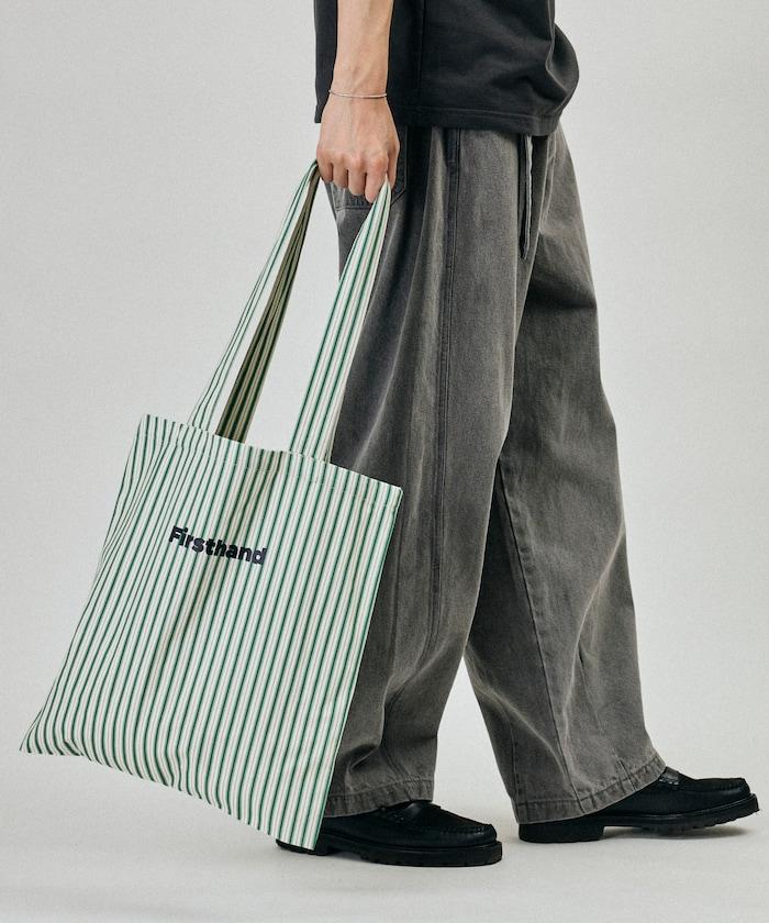 條紋印花帆布托特包