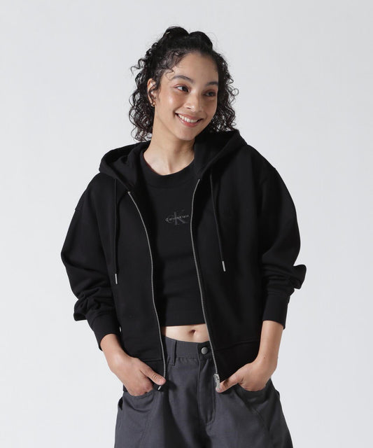 Calvin Klein MONOGRAM 毛巾布短款 LS 連帽上衣