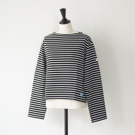 ORCIVAL | CLN BOAT NECK LONG SLEEVE CROPPED P.O. (black x white) size 2 | オーシバル ボートネック プルオーバー 長袖 (b266-25aw-bw)