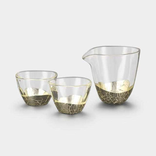 貫入紋 香檳金 片口杯與清酒杯 三件酒器套裝
