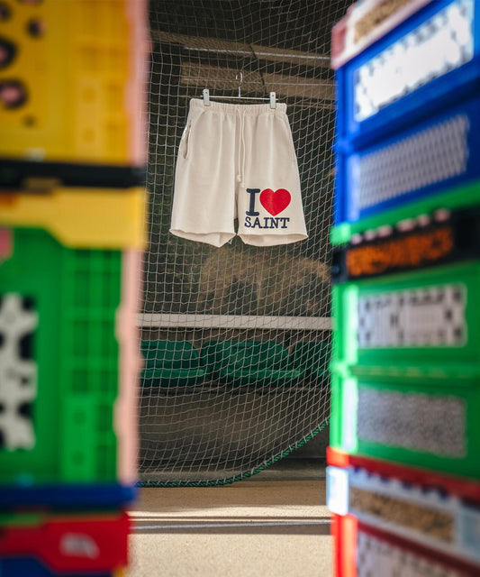 白色 I LOVE SAINT 字母印花 SAINT MICHAEL 寬鬆款 休閒短褲