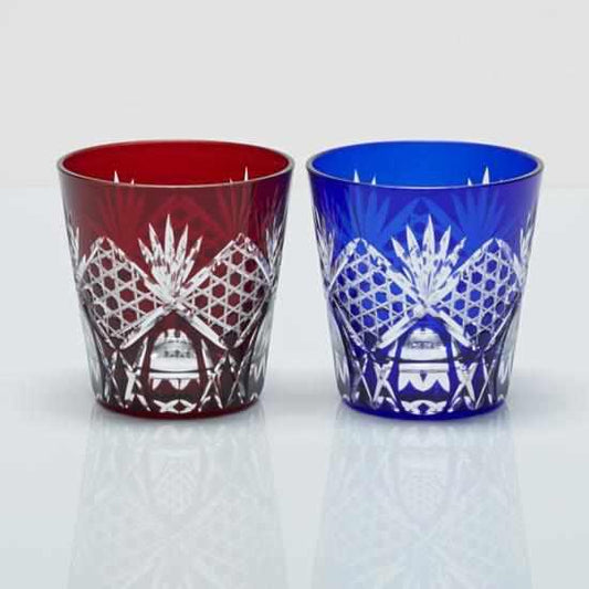 六角籠目紋 江戶切子 老式玻璃杯 對杯