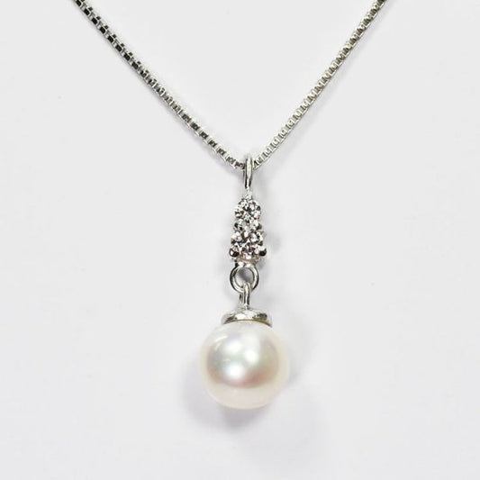 花珠真珠 6mm珠 ダイヤモンド0.05ct 2ストーン&パールネックレス アコヤ本真珠 (MSP-0055)
