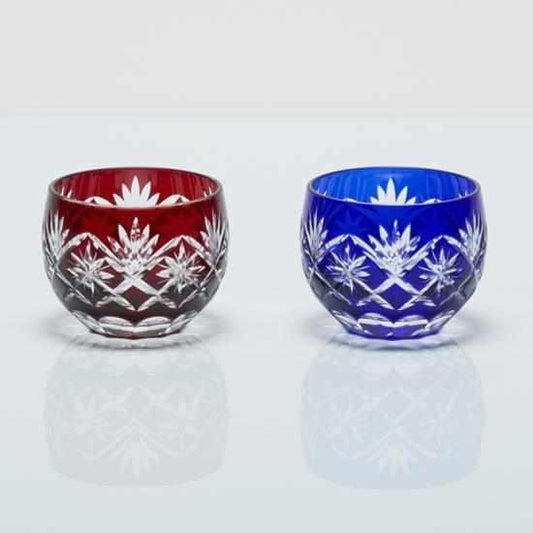江戶切子 星劍菱紋 圓形清酒杯 對杯