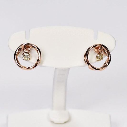單舞石 K10PG 鑽石耳釘 0.06ct 圓圈 粉金 十字架 (SCF-SKE-0009-P10xA)