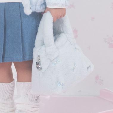 リボンフェイクファー ボストンバッグ