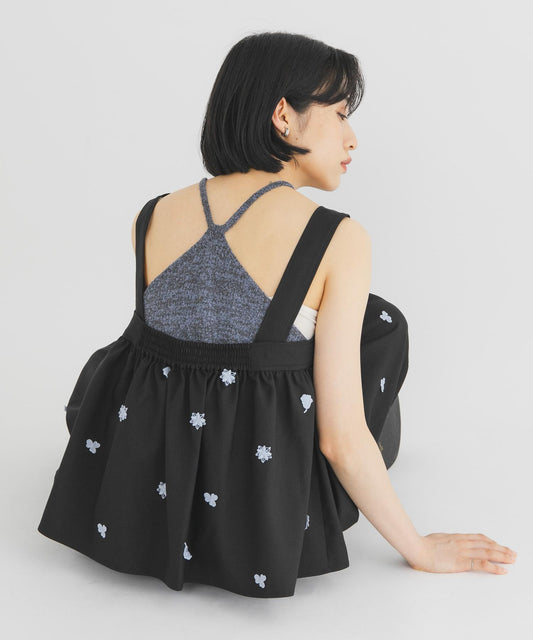 刺繡褶皺吊帶背心