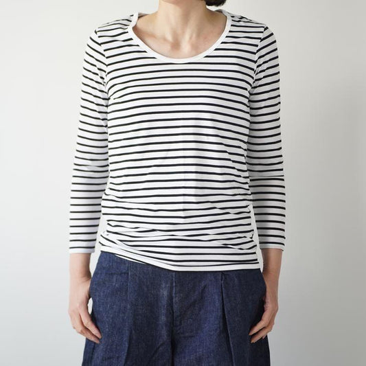 NARU (ナル) | 110/2サイロプレミアムBD 長袖PO (off black / navy gray) | トップス お灑落 ボーダー (612105be)